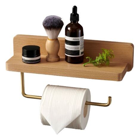 Doppelter Toilettenpapierhalter Zur Wandmontage Aus Massivem Buchenholz – Klebe- Oder Schraubmontage – Abgerundete Ecken Für Mehr Sicherheit – Modernes Design