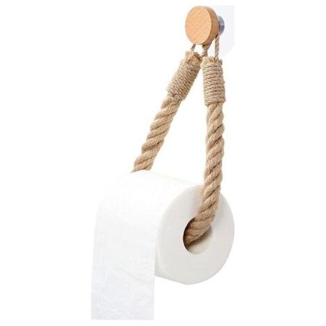 Ahlsen 1 Stück Toilettenpapierhalter Aus Holz, Toilettenpapierhalter Ohne Bohren, Selbstklebender Toilettenpapierrollenhalter, Kreativer Toilettenpapierhalter Zur Wandmontage (holz Und Seil)