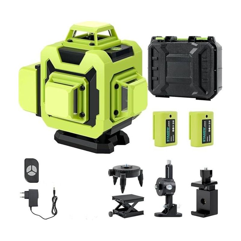 Laser-nivelliergerät 360° X 4, Selbstnivellierend, Für Baustellen, 4d-laser-nivelliergerät, 16 Laserlinien, Automatische Nivellierung, Rotierende Unterstützung, Fernbedienung, 2 X 2400 Mah Akku, Selbs