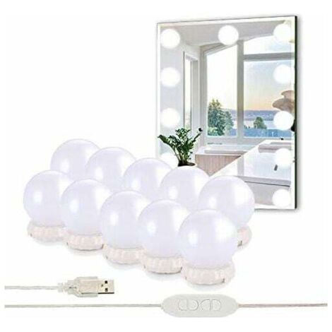 Spiegelleuchte, 10 Glühbirnen Hollywood Dimmbare Led-beleuchtungsset-lampe - Usb-make-up-lampe 3 Farben 10 Helligkeitsstufen-fei Yu