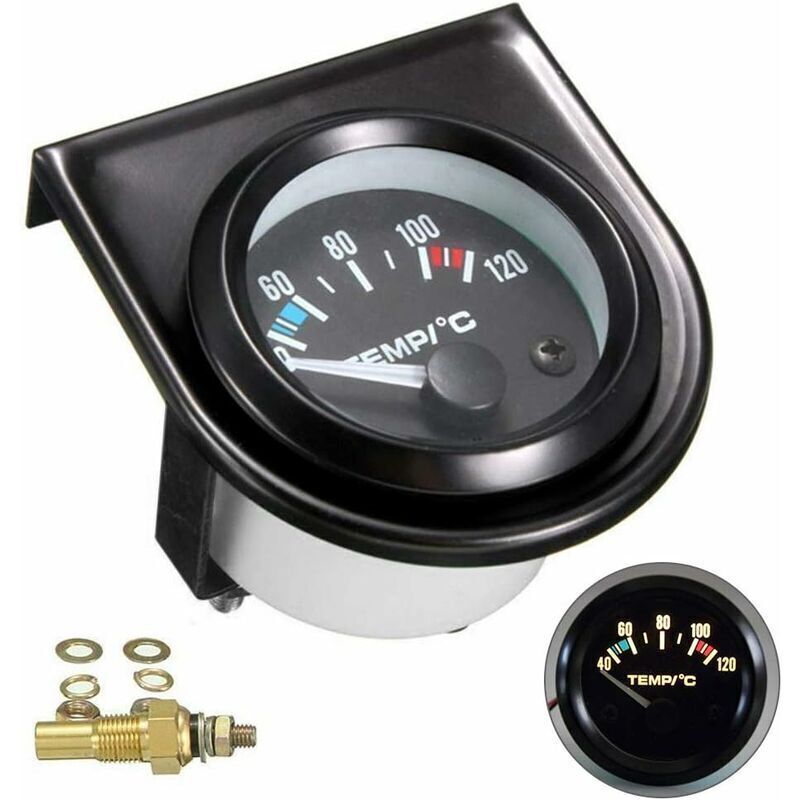 Auto-wassertemperaturanzeige 40–120 °c – 52 Mm Led, Schwarzes Zifferblatt – Einfache Installation – Edelstahl