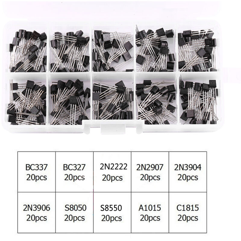 Leistungstransistor-sortimentskit Bc337, Bc327, 2n2222, 2n2907, 2n3904, 2n3906, 10 Werte, 200 Stück