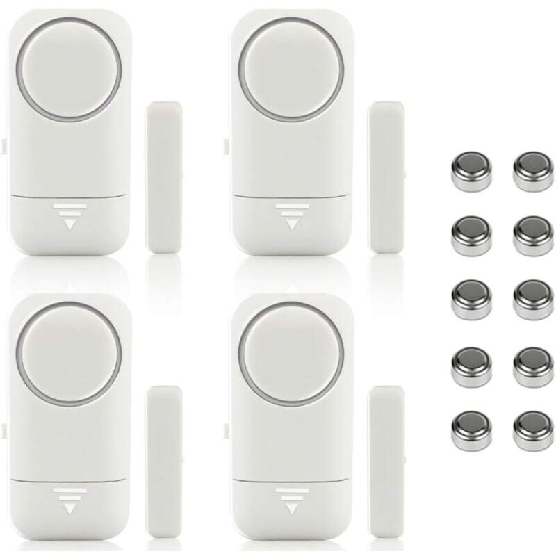 Lot Von 4 Magnetischen Alarmen Für Fenster Und Türen – Hausalarm – Anti-vol-system Ohne Filter – Piles Inklusive – Anti-intrusion Anti-vol Contre Cambriolage Détecteurs 120db Sirène Avec Piles-blanche