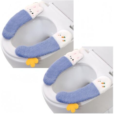 2 Paar Wc-sitzbezüge (36 X 10 Cm), Blau, Dick, Selbstklebend, Wc-sitzbezüge, Weich, Süß, Aus Plüsch, Waschbar Für Den Winter