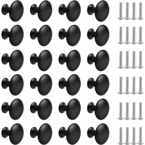24 Stück Mattschwarze Schubladenknöpfe, Runde Schrankknöpfe, Möbelknöpfe Mit Schrauben Für Schränke, Küchentische, Nachttische (30 Mm)