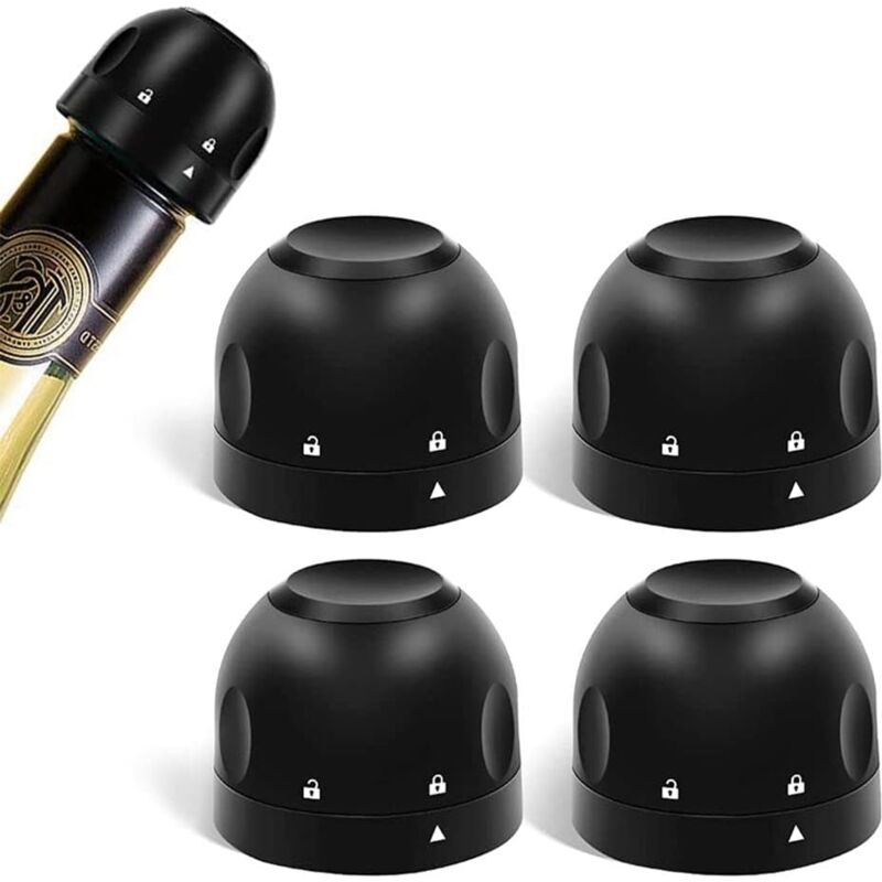 4er-pack Champagnerflaschenverschlüsse, Drehbare Weinflaschenverschlüsse Aus Silikon, Auslaufsichere Kunststoffstopfen Für Wein, Champagner, Stillen Wein Und Die Verwendung In Der Küche (schwarz). -r