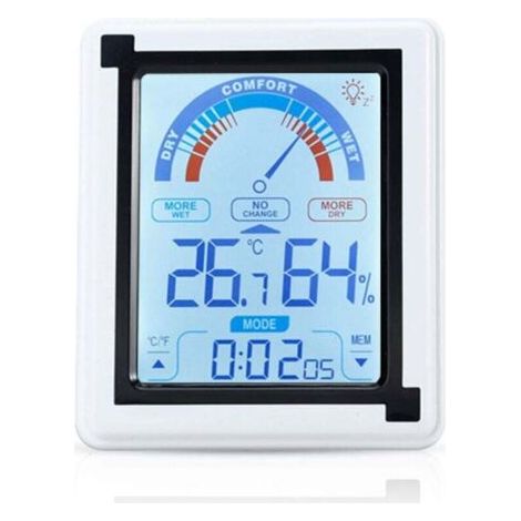 Weißes Elektronisches Thermometer – Lcd-touchscreen-thermometer Mit Uhr Und Temperaturanzeige, Einstellbare Luftfeuchtigkeit In Fahrenheit Xxw