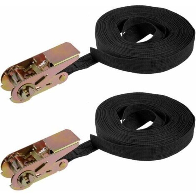 2 Stück Sangle Arrimage Cliquet Sangles Cargo 10mx25mm 600kg Charge Travail, Sangle D'Arrimage With Tendeur, Sangle De Serrage En Polyester, For Moto, Loading, Remorque, Camions, Bagages (schwarz)