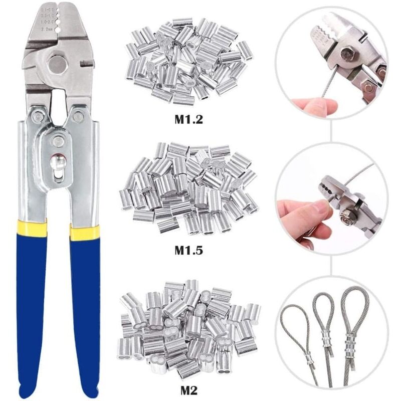 Metallkabel-sertissage-werkzeug Für Metallkabel Von Gerade Einmal 2,2 Mm Mit 150 Doppelstangen-sertissage-manschetten Aus Aluminium Mit 3 Enden
