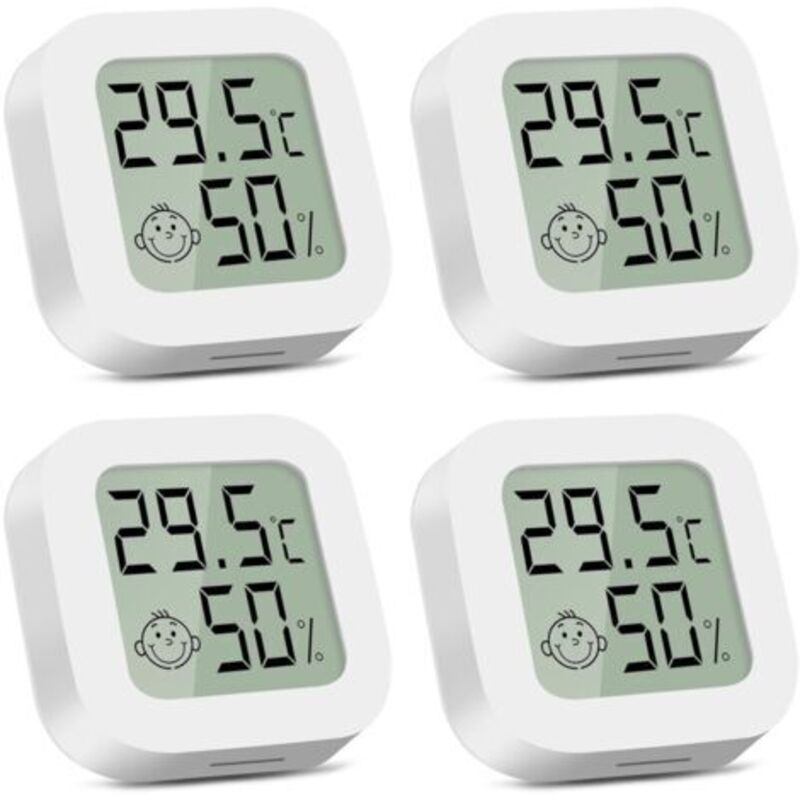 Innen-hygrometer-thermometer, 4 Stück Mini-digital-thermometer, Temperaturmonitor Für Babyzimmer, Büro, Wohnzimmer, Gewächshaus, Lagerung, Keller, Weinkeller (weiß)