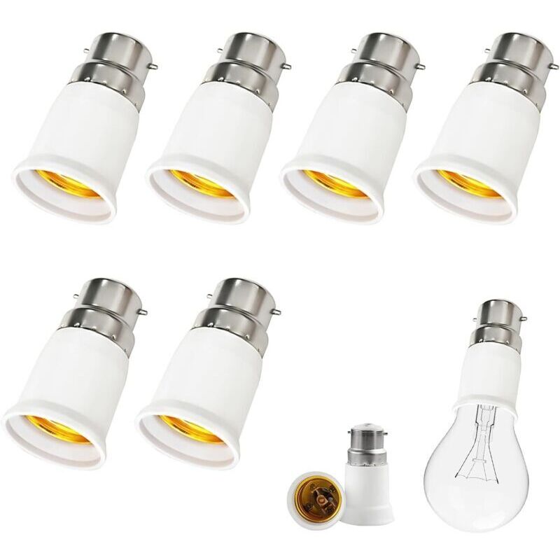 6-teiliger B22-auf-e27-adapter, Bajonett-auf-schraubbirnen-adapter, B22-bajonett-auf-e27-schraubsockel-konverter, 0-250 V, Für Led-, Halogen- Und Kompaktleuchtstofflampen Zur Beleuchtung