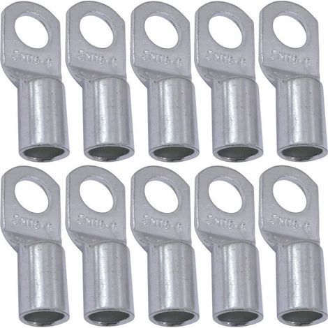 Set Mit 10 Elektrischen Anschlüssen Mit Röhrenförmiger Öse – Öse – Ø6 Mm – Nicht Isoliert – Für 16 Mm² Leiter – Elektrischer Drahtverbinder – Festziehend – Silberfarben