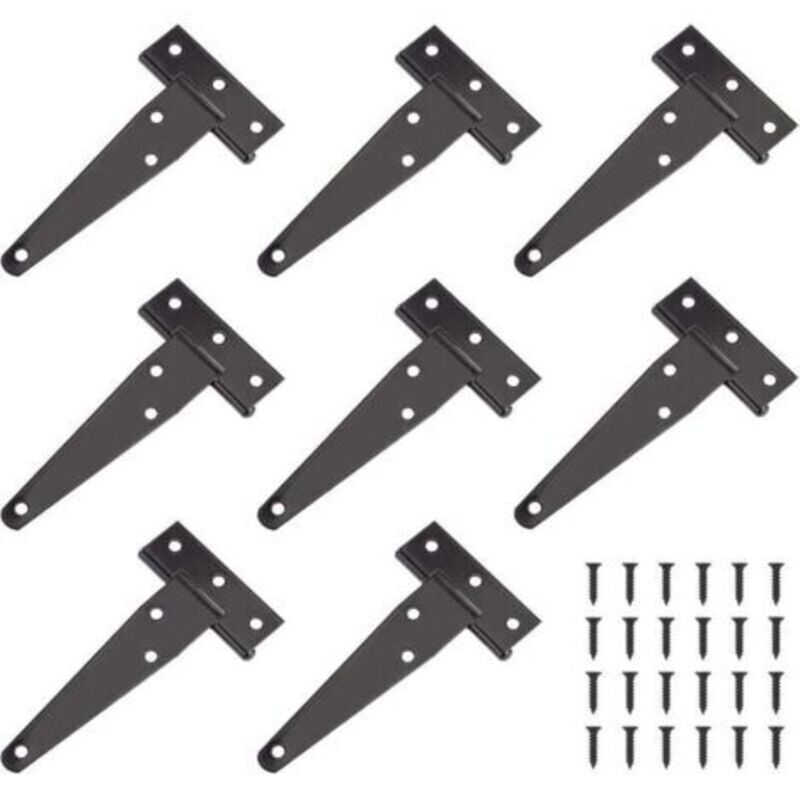 Schweres Türscharnier, 4-zoll-türscharnier, Schwarzes T-scharnier, Edelstahl-flachscharnier, Eisen-türscharniere, Robuste Scharniere Für Türen, Fenster, Gartenschuppen, 8 Stück