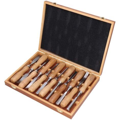 12-teiliges Holzbearbeitungsmeißel-set – Klingen Aus Chrom-vanadium-stahl – Ergonomischer Holzgriff – Zum Schnitzen Von Hartholz