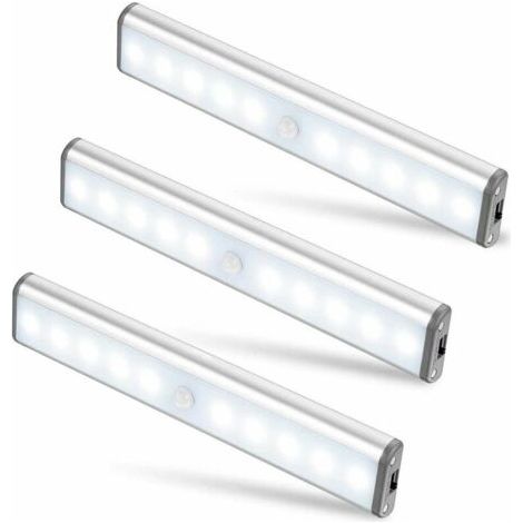Drei 10-led-schrankleuchten, Kabellos, Über Usb Wiederaufladbar, Magnetisch, Bewegungssensor, 2 Beleuchtungsmodi, Tragbar. Schrankleuchten, Notleuchten, Nachtlichter Für
