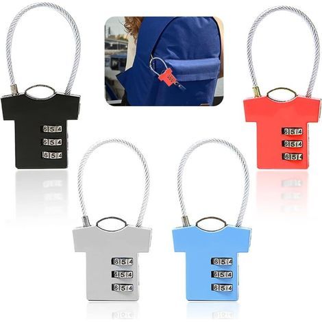 3-stelliges Code-vorhängeschloss, 4 Stück, Flugzeug-koffer-vorhängeschloss, Kleines Code-vorhängeschloss, College-schließfach, Code-farbe, Vorhängeschloss, T-shirt-form, Für Gepäck, Koffer, Tasche, Fa