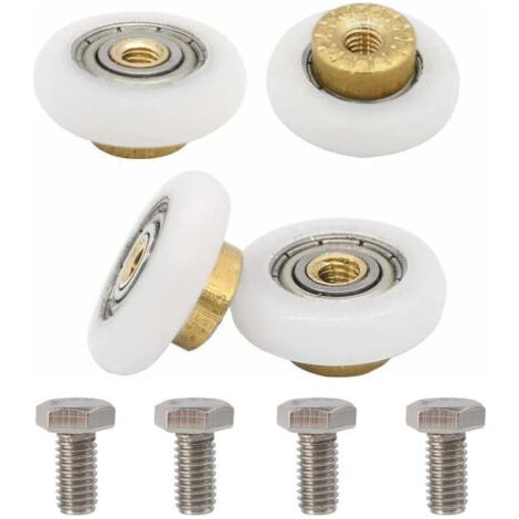Set Mit 4 19 Mm Gerillten Rollen – Edelstahl 304 Und Messing – Für Duschtür – Dicke 5 Mm, Lochdurchmesser 4 Mm