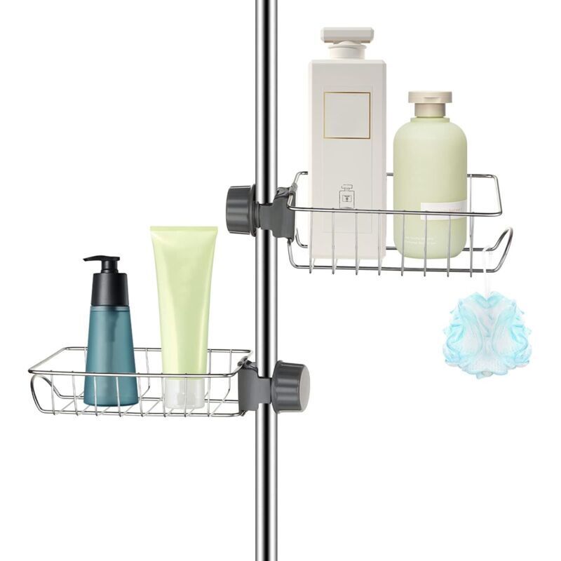 Teleskop-duschregal Aus Edelstahl Ohne Bohren – Halter Für Seife Und Shampoo – Einfache Installation – 360° Drehbares Design