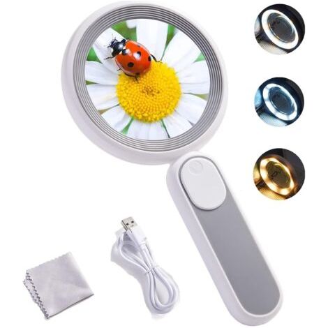 10-fache Lupe, 21 Leds, Usb Wiederaufladbar, Beleuchtete Leselupe Mit 3 Modi Für Ältere Kinder, Lesen, Schmuck, Senioren, Sehbehinderte, Beobachtung Und Basteln, Grau