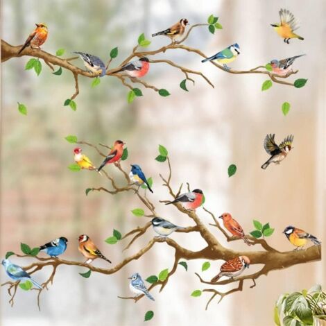 Fensteraufkleber Mit Elektrostatischer Vogelbegegnung – Doppelseitige Dekoration Ohne Kleber – Wiederverwendbar Für Glatte Oberflächen – Set Mit 3 Bögen 27 X 38 Cm