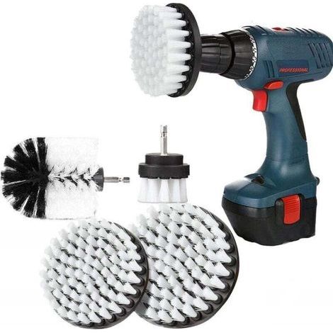Brosse Nettoyage Perceuse 4 Pièces, Brosse Pour Perceuse Voiture Carrelage Tapis Baignoire Cuisine Toilettes Blanc