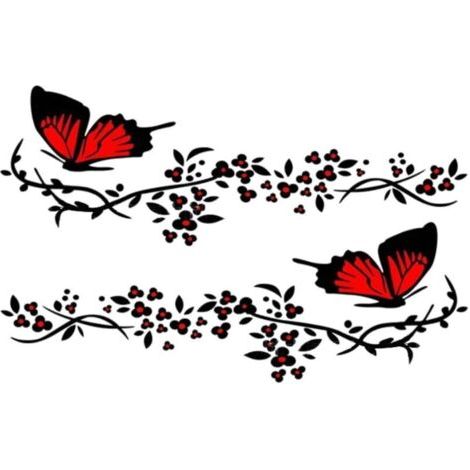 Ahlsen 2 Stück Schmetterlings-blumen-autoaufkleber, Süßer Schmetterlings-blumen-autoaufkleber, 3011 Cm, Schwarz Und Rot