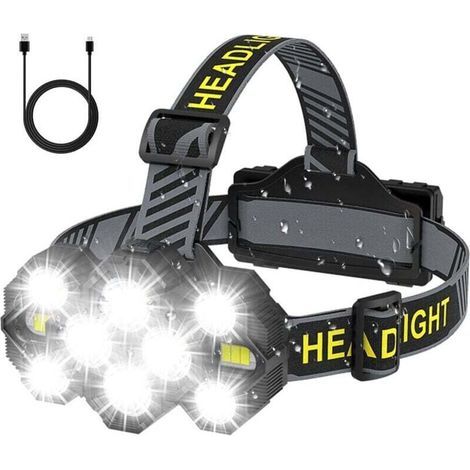 Frontlampe, Wiederaufladbar, Netzkabel, 10 Leds, 22.000 Lumen, 10 Modi, Led-phase, Ipx4, 90° Drehbar, Für Camping, Radfahren, Nächtliche Aktivitäten, Schwarz Xxw