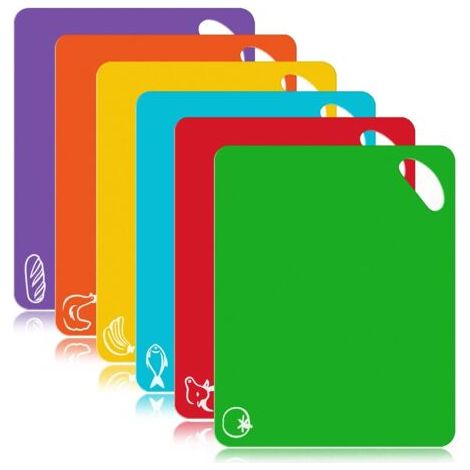 Extra Dicke, Flexible Küchenmatten Aus Kunststoff, 6er-set, Bunte Matten Mit Lebensmittelsymbolen Und Griffigen Griffen, Spülmaschinenfest, 6er-set