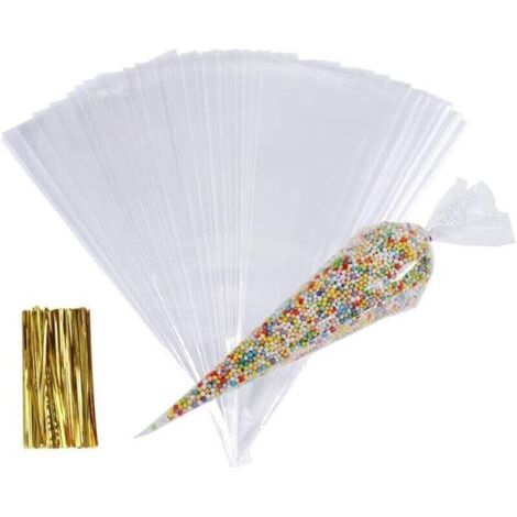 Sachet Bonbon, 100 Stück Transparente Cone Poche En Plastic Avce 100 Liens Torsadés, Cellophane Emballage Pour Bonbons, Biscuit, Cadeaux Party, 16 30cm