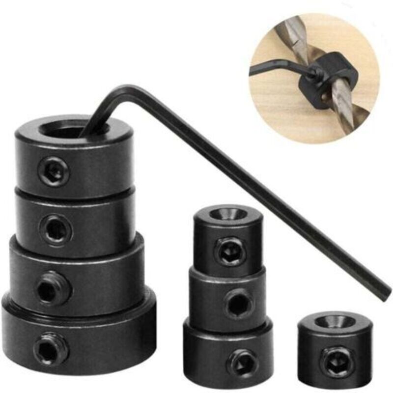 8 Stück Bohrtiefenstopper 3–16 Mm, Verstellbare Kragen Mit Innensechskantschlüssel Zur Begrenzung Der Bohrtiefe