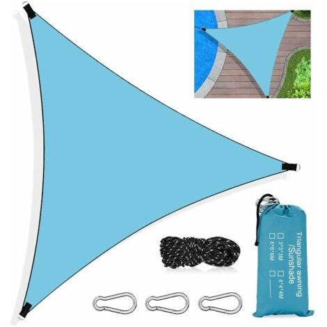 3 X 3 X 3 M Großes Dreieckiges Sonnensegel – Polyester Mit Pu-beschichtung – 90 % Uv-schutz – Einfache Installation Für Den Außenbereich – Blau