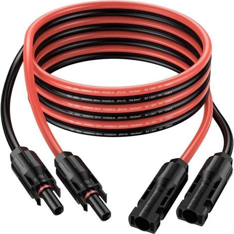 6m 2xverlängerungskabel 4 Mm²/12 Awg Für Photovoltaik-panel Mit Schutzart Ip68, Stecker Mit Weiblichen Und Männlichen Anschlüssen Auf Dem Anschlusskabel (3 M Rot + 3 M Schwarz)