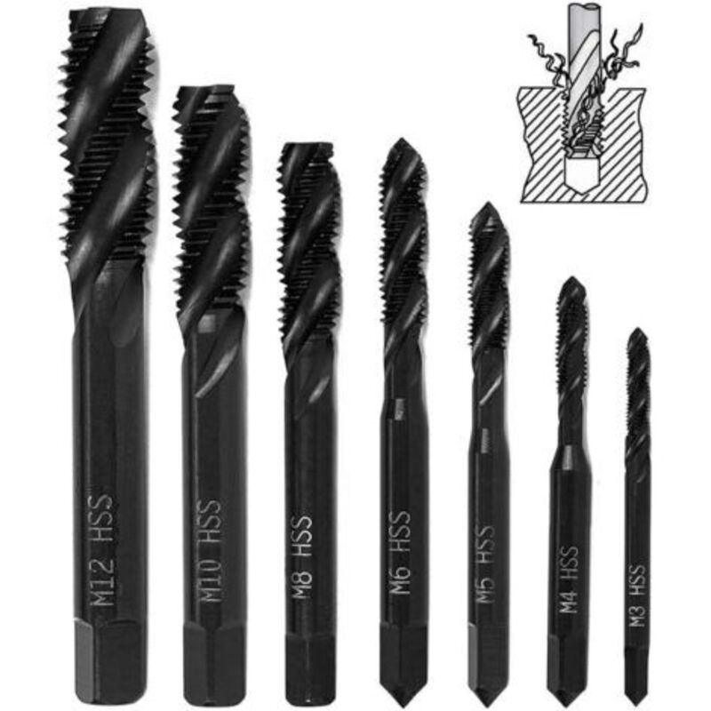Bei 7 Stück Spiralschneider Aus Nitril, Hss 6542, Kegelschneider Für Die Metrische Maschine, Werkzeug Zum Schneiden Von Bohrern M3, M4, M5, M6, M8, M10, M12 Für Holzvorderseite