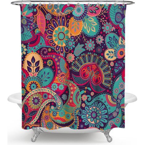 Mandala Ethnique Décor Rideau De Douche Rétro Géométrique Motive Ronds Imprimé Floral Thème Salle De Bains Ensemble Mit Häkelarbeiten 150x180cm