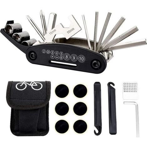 Fahrrad-reparaturset 16 In 1, Ein Set Aus Multifunktionswerkzeugen Mit Selbstklebender Tasche Für Fahrrad-flicken, Einschließlich Vtt Und Routenfahrrädern,