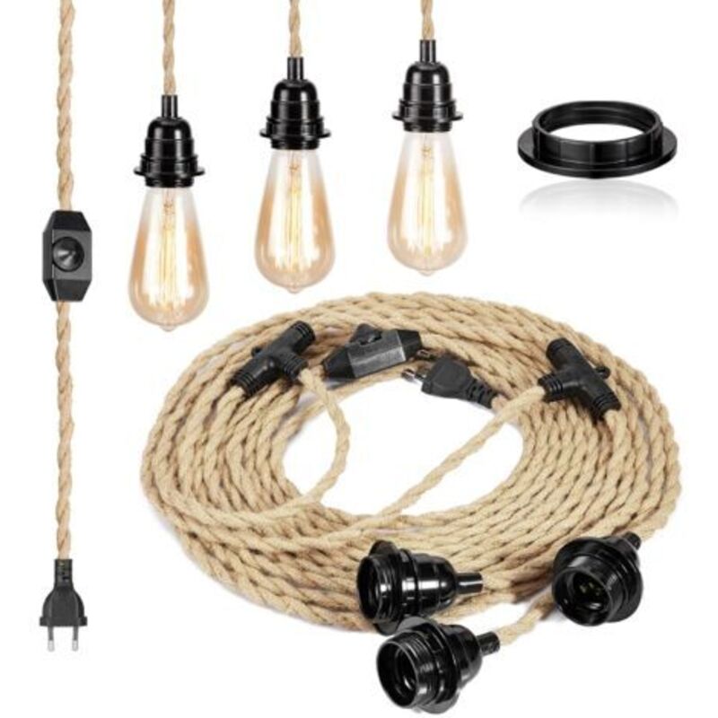 6,8 M Langes Elektrisches Kabel – 2 Leiter Mit Doppelter E27-glühbirne Und Variabler Intensitätsunterbrechung – Kompatible Led-ampullen