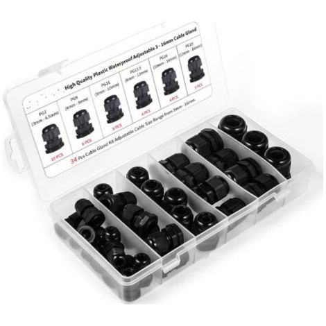 34er-pack Wasserdichte Kabelverschraubungen Aus Kunststoff – Modelle Pg7, Pg9, Pg11, Pg13,5, Pg16, Pg19 – Wasser- Und Staubschutz