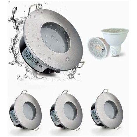 Set Mit 4 Wasserdichten Ip65-led-einbaustrahlern 5 W, 3000 K Warmweiß – Beleuchtung Für Bad Und Küche – 68 Mm Ausschnitt, Satiniertes Nickel