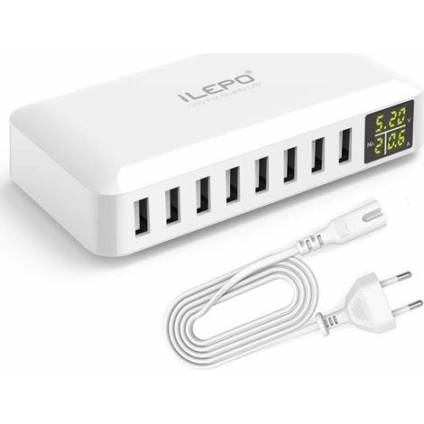 Memkey – Ladegerät Usb 5v8a 8 Ports – Lcd-anzeige – Intelligente Ladestation – Schutz Gegen Aufpreis Und Aufpreis – Kompatibles Iphone, Samsung, Android