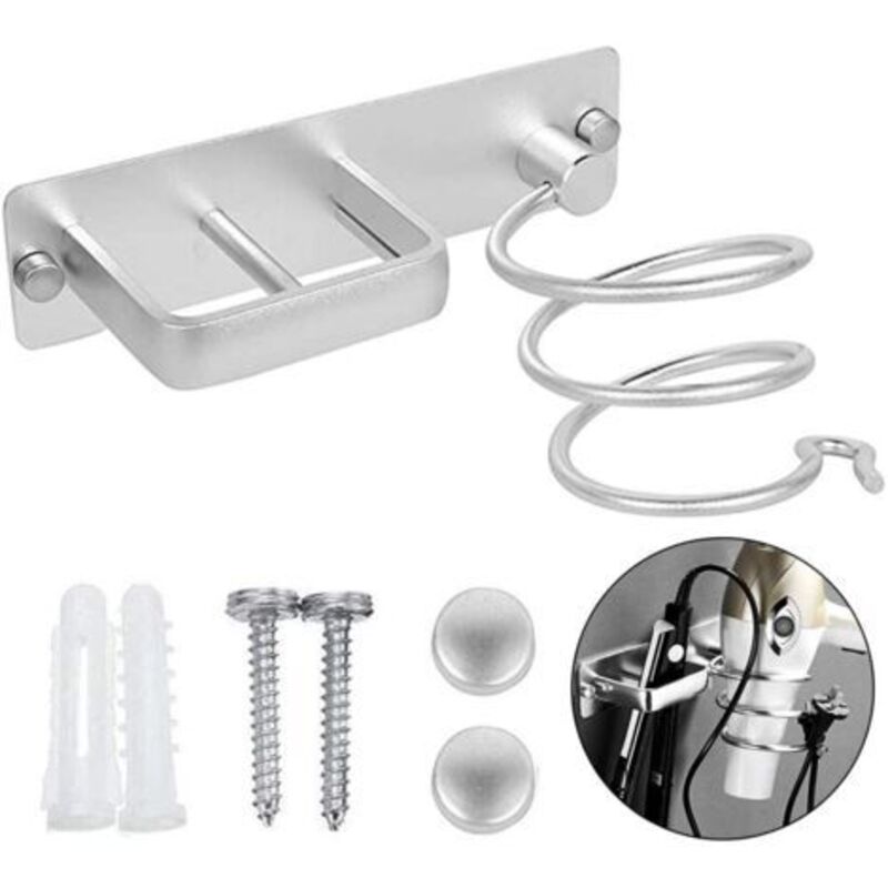 Pr Porte Sèche Cheveux, Fer À Lisser Support De Porte Sèche Cheveux Mural En Aluminium, With Range-câbles Pour Ranger Le Sèche-cheveux, Le Lisseur, Les Brosses À Cheveux Et Plus (1)