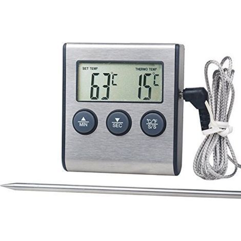Magnetisches Digitales Fleischthermometer „küche“ Mit Timer, Batterie Inklusive, Schwarz Silber – Thermometer Für Lebensmittel, Fleisch, Grill, Universal-ofen