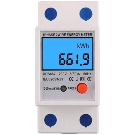 Einphasiger Energiezähler, 1 Phase, 2 Leiter, Kwh, Spannung, Strom, Energieverbrauch, Wattmeter, Elektrizität, 230 V, 5 (10) A, 50 Hz, (ds667, 230 V)
