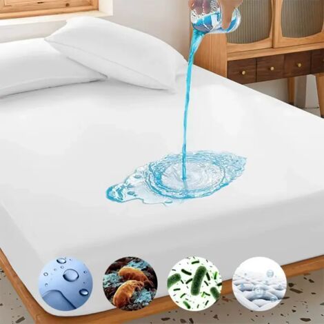 Atem- Und Geräuscharm, Ohne Vinyl, Weiß Mit Motiv In Goutte Bleue, Maschinenwaschbares Polyestergewebe, Wasserundurchlässige, Ästhetische Schutzfolie, Wasserundurchlässiges Material Und Maschinenwasch