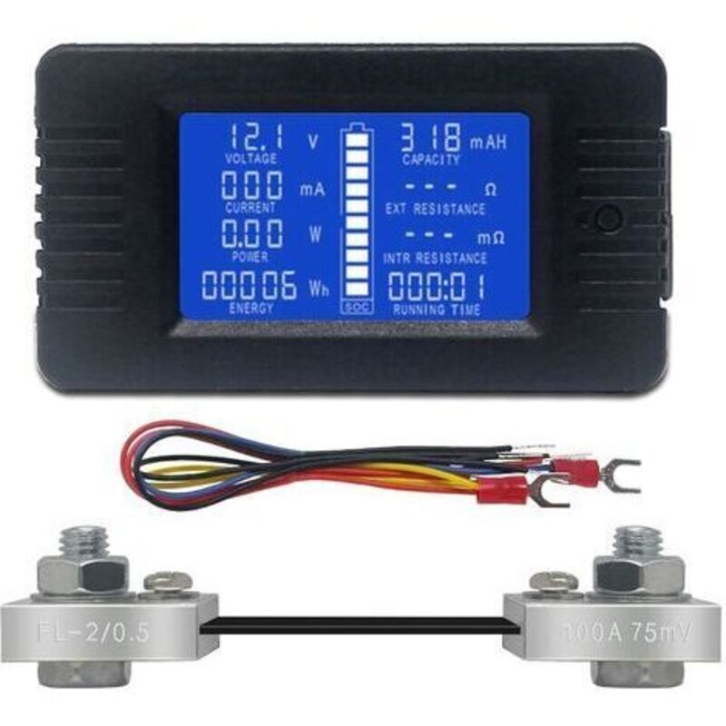 Batterie-dc-voltmeter, Amperemeter, Energiemonitor, Lcd-multimeter, Numerik, Spannung, Kapazität, Ohm-stunden-soc, Lcd-computer, Dc 0–200 V, 100 A, Shunt