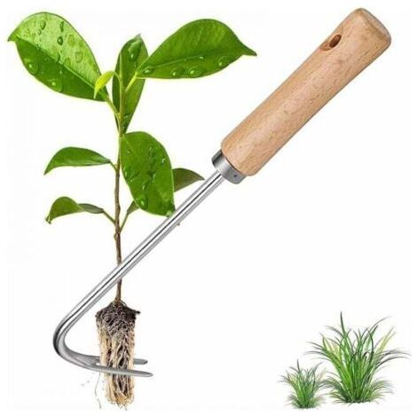 Unkrautjätgerät Aus Edelstahl, Manuelles Unkrautjäten Für Gartengras Mit Holzgriff, Unkrautentferner Aus Edelstahl Zum Jäten Ihres Gartens