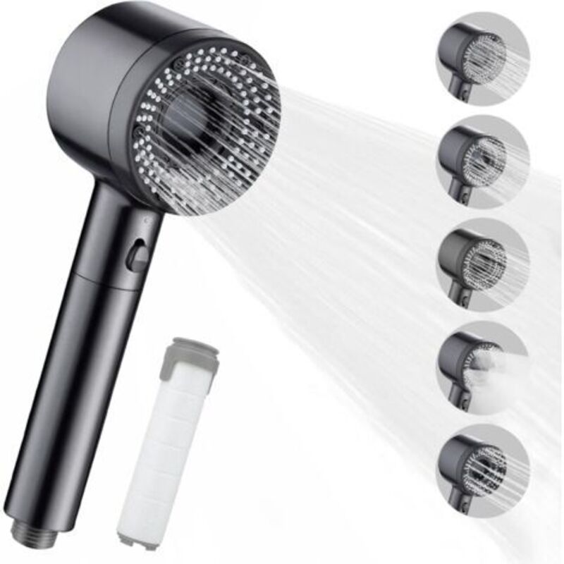 Hochdruck-duschkopf, Anti-kalk-duschkopf Mit 5 Einstellbaren Modi, Badezimmer-dusche, Handbrause Mit Filter, Wassersparender Duschkopf Mit Pause-taste (gr