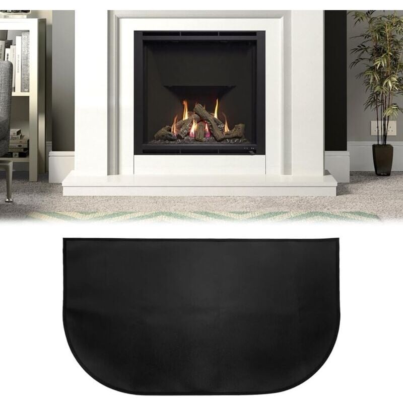 Tapis De Cheminée, Tapis De Protection Anti Feu, Tapis Ignifuge Devant De Cheminee, Tapis Anti Feu Devant Cheminee, Demi-rond Pour Cheminée, Poêle, Barbecue, Noir (102x50)