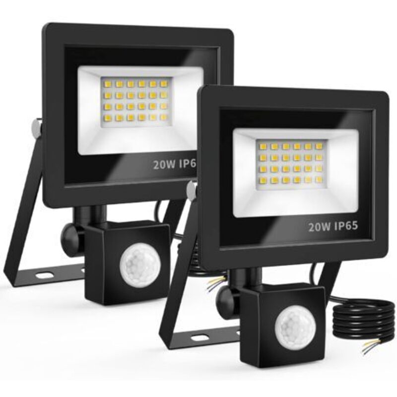 Led-außenprojektor 20 W – Bewegungsmelder Bis Zu 12 M – Ip65-strahlung – 6500 K-leuchte – 2er-pack Für Gärten Und Garagen