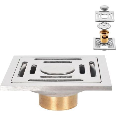 Siphon De Sol Carré, Drain De Sol Und Acier Inoxydable Anti-geruch Mit Filtration Auf Doppelter Couch Und Beweglicher Abdeckung – Ideal Für Badezimmer, Dusche, Toilette, Badezimmer Und Garten -1