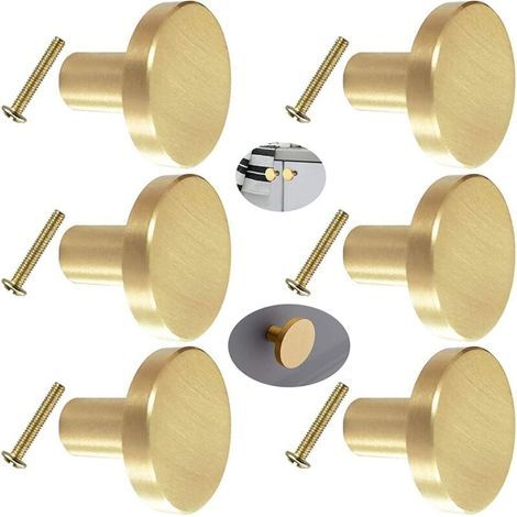 Poignée De Porte Ronde En Laiton Massiv, 6 Pièces, Poignée De Meuble, Bouton De Poignée De Porte De Placard Rond En Laiton Avec Vis Pour Porte D'